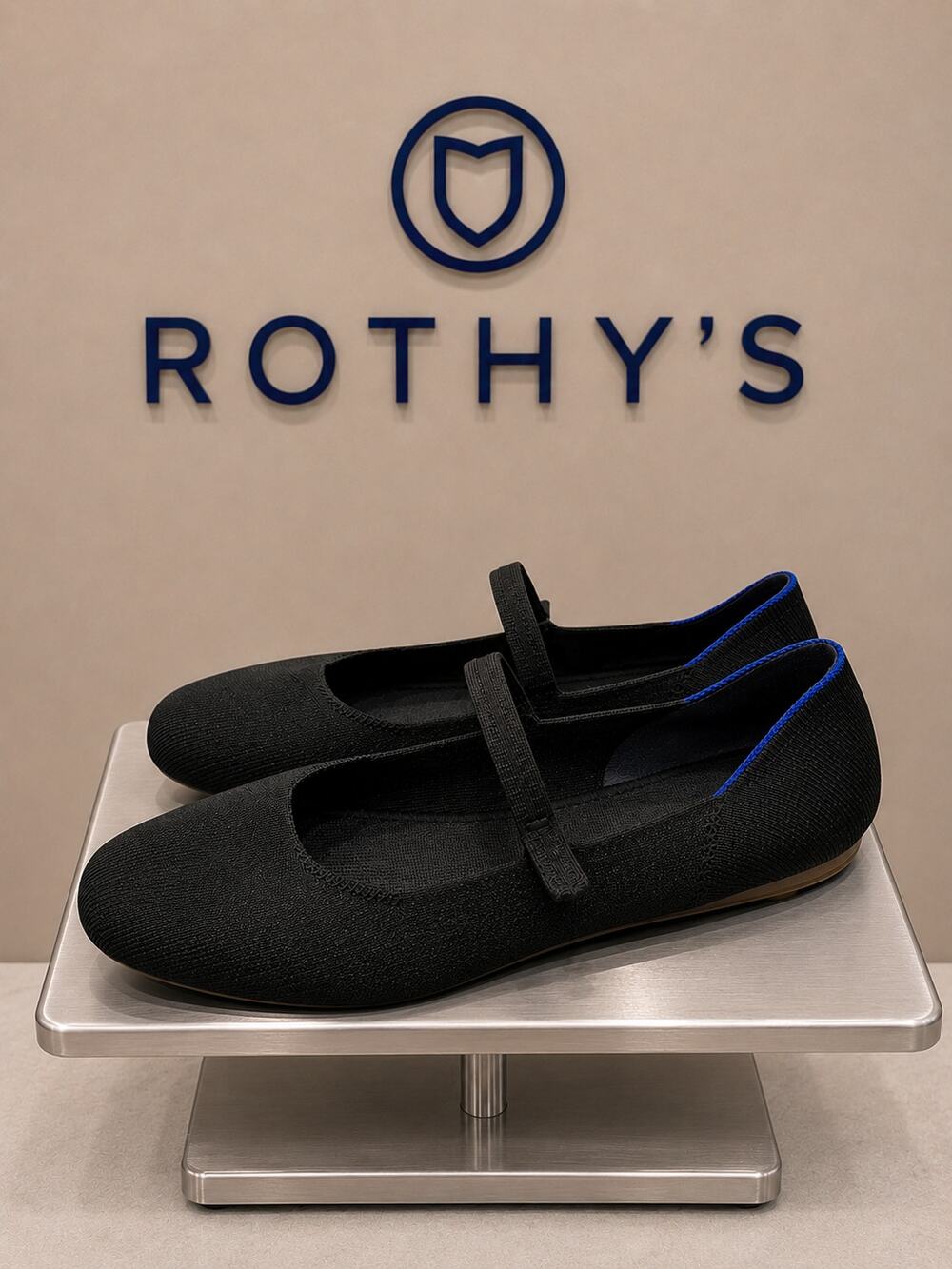 Rothy’s The Mary Jane Black Blue Trim Knit Ballet Flats Women’s 10.5